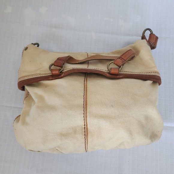 LUCKY BRAND Canvas and Italian Leather Shoulder Bag Tote 15" x 12" - Picture 6 of 9